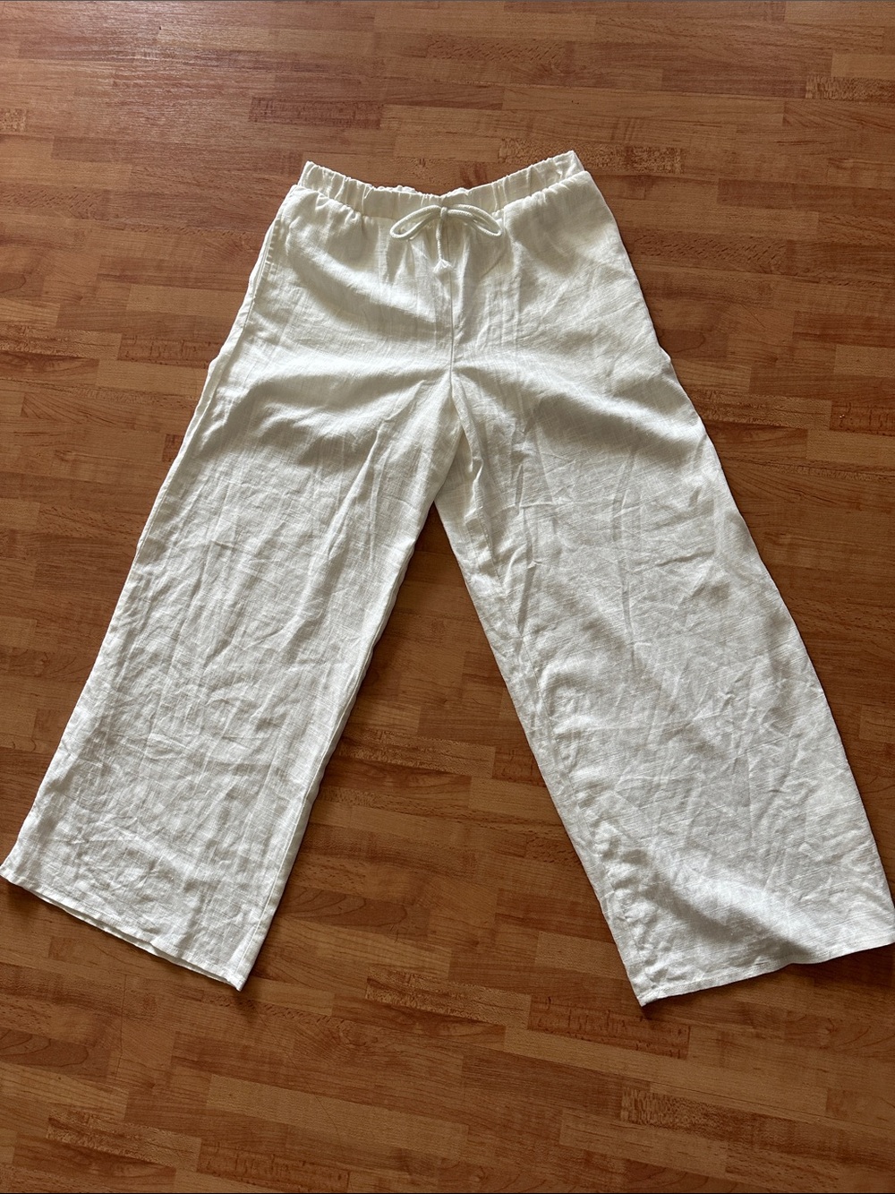Art Class Kids Linen Blend Drawstring Pants Lined Pockets in Off-White Sz 10-12
